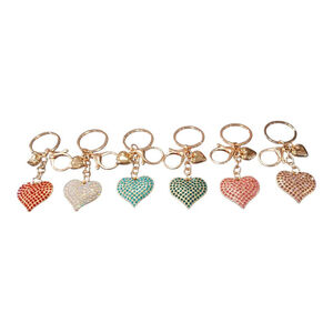 Dazzling Rhinestone Heart Keychain Purse Charm Multiple Colors Gold Tone